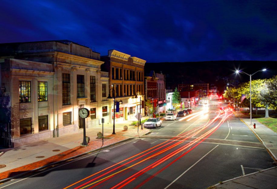 Bristol CT downtown at night