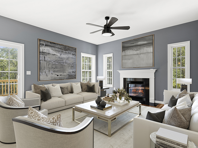 Hampton living room virtually staged