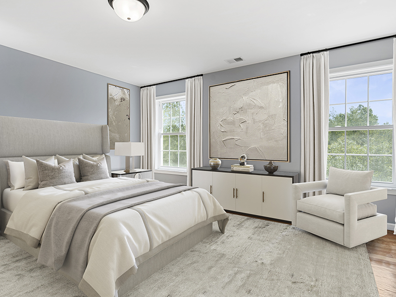 Hampton master bedroom virtually staged